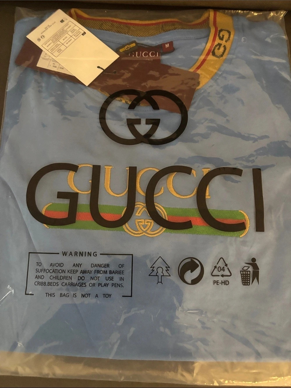 Gucci Interlocking G Stripe Print T-shirt Blue Size Medium
